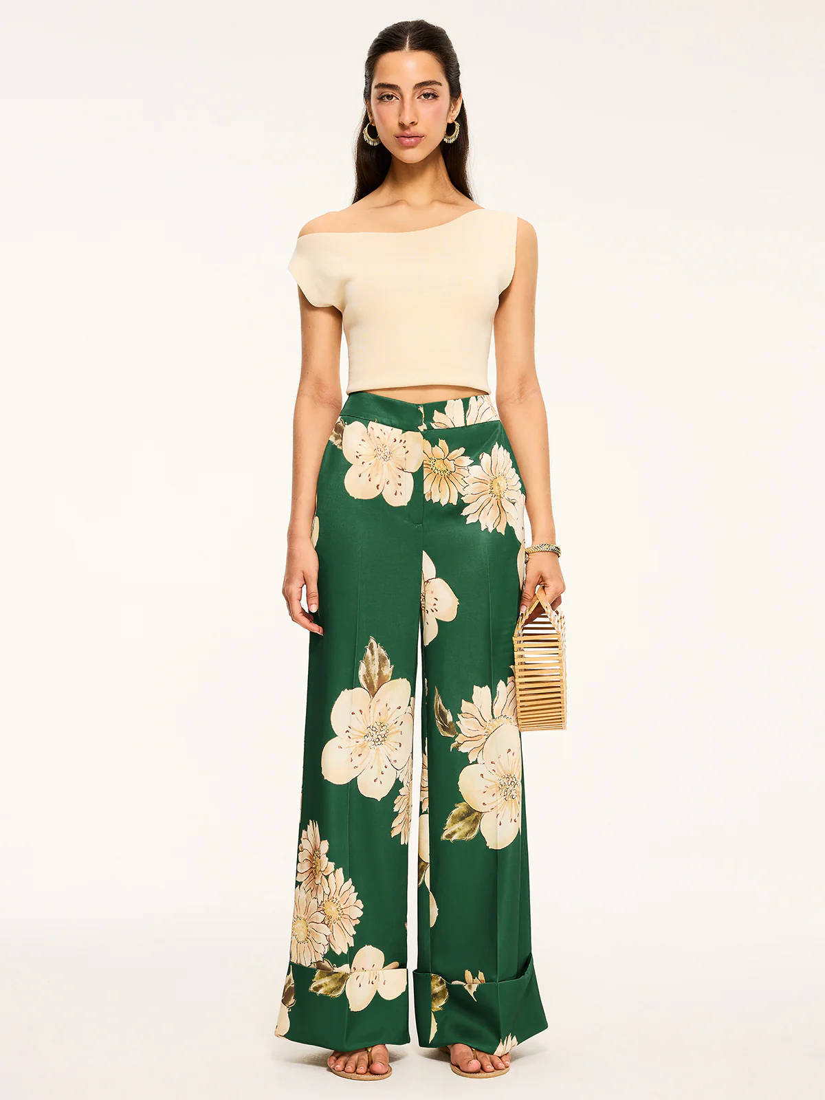 Floral Print Wide-Leg Pants - Wholesalesil