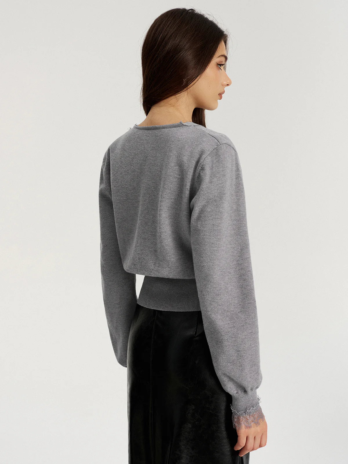 Lace Trim V-Neck Knit Cardigan - Wholesalesil