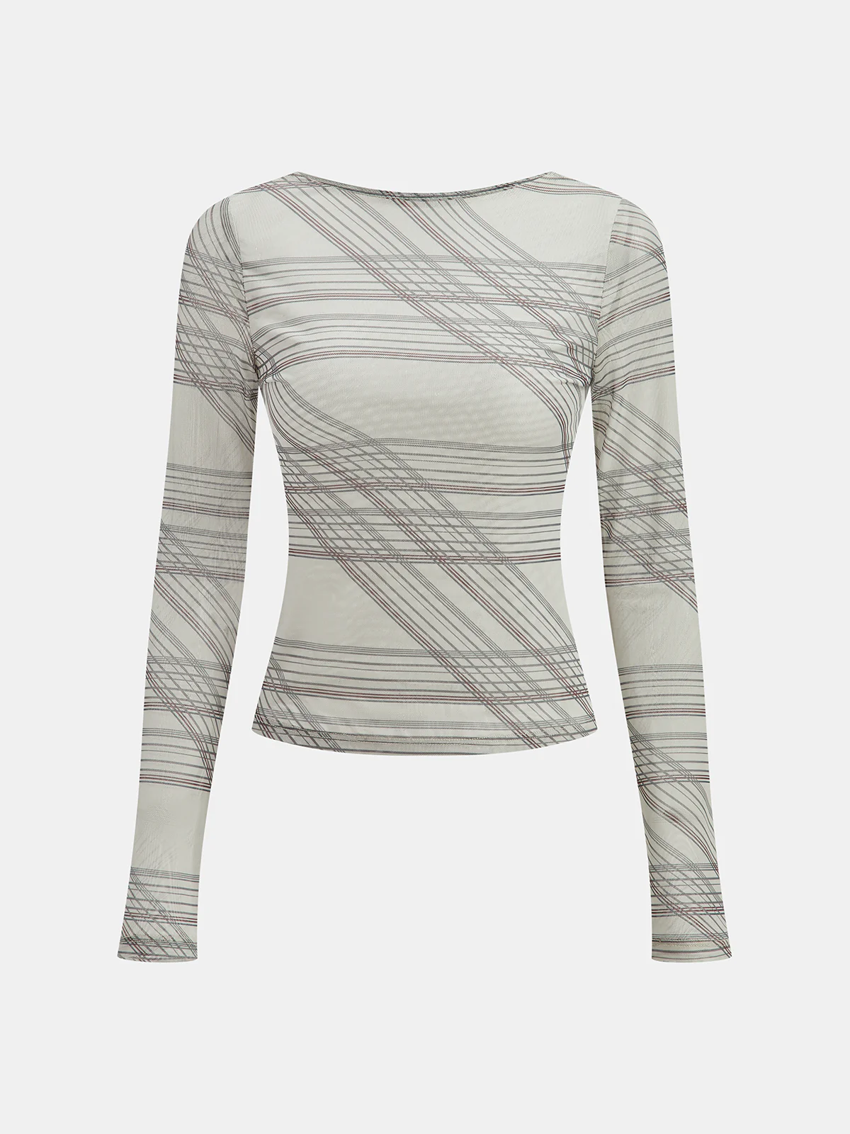 Striped Semi-Sheer Long Sleeve Blouse - Wholesalesil