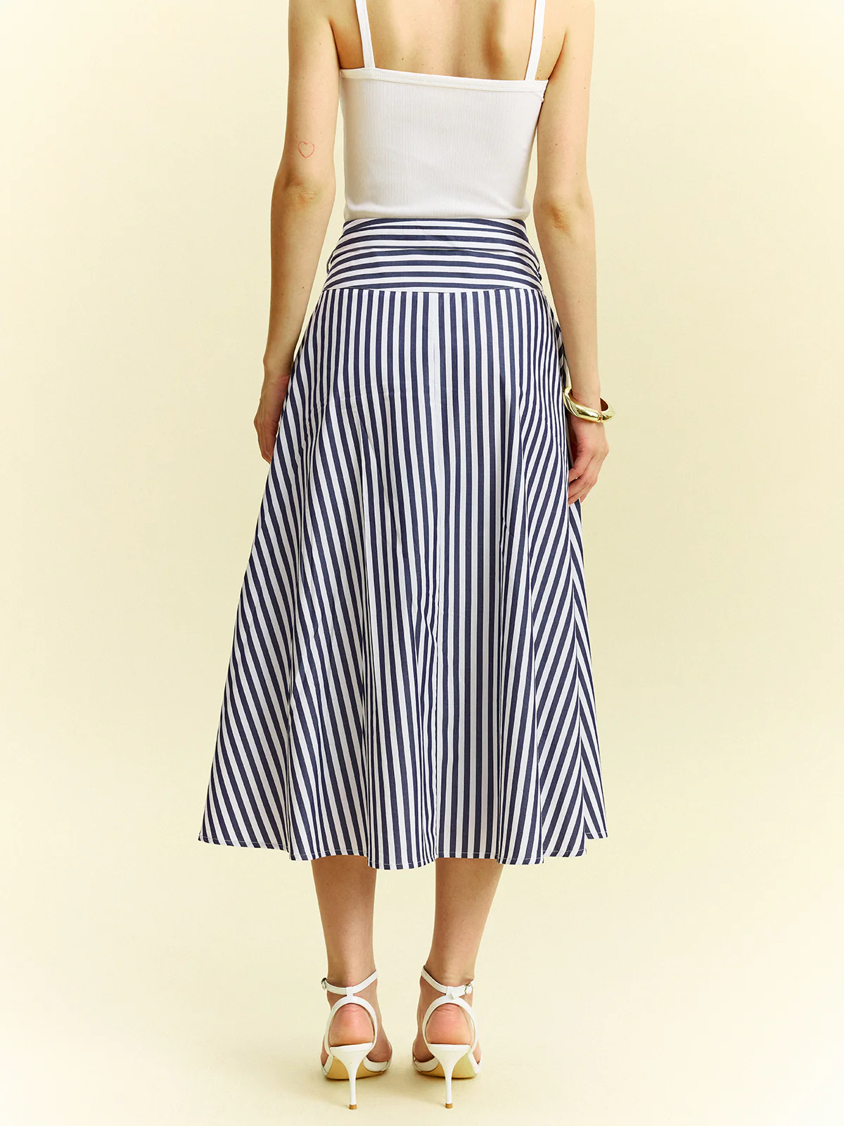 Striped Wrap-Around Midi Skirt - Wholesalesil