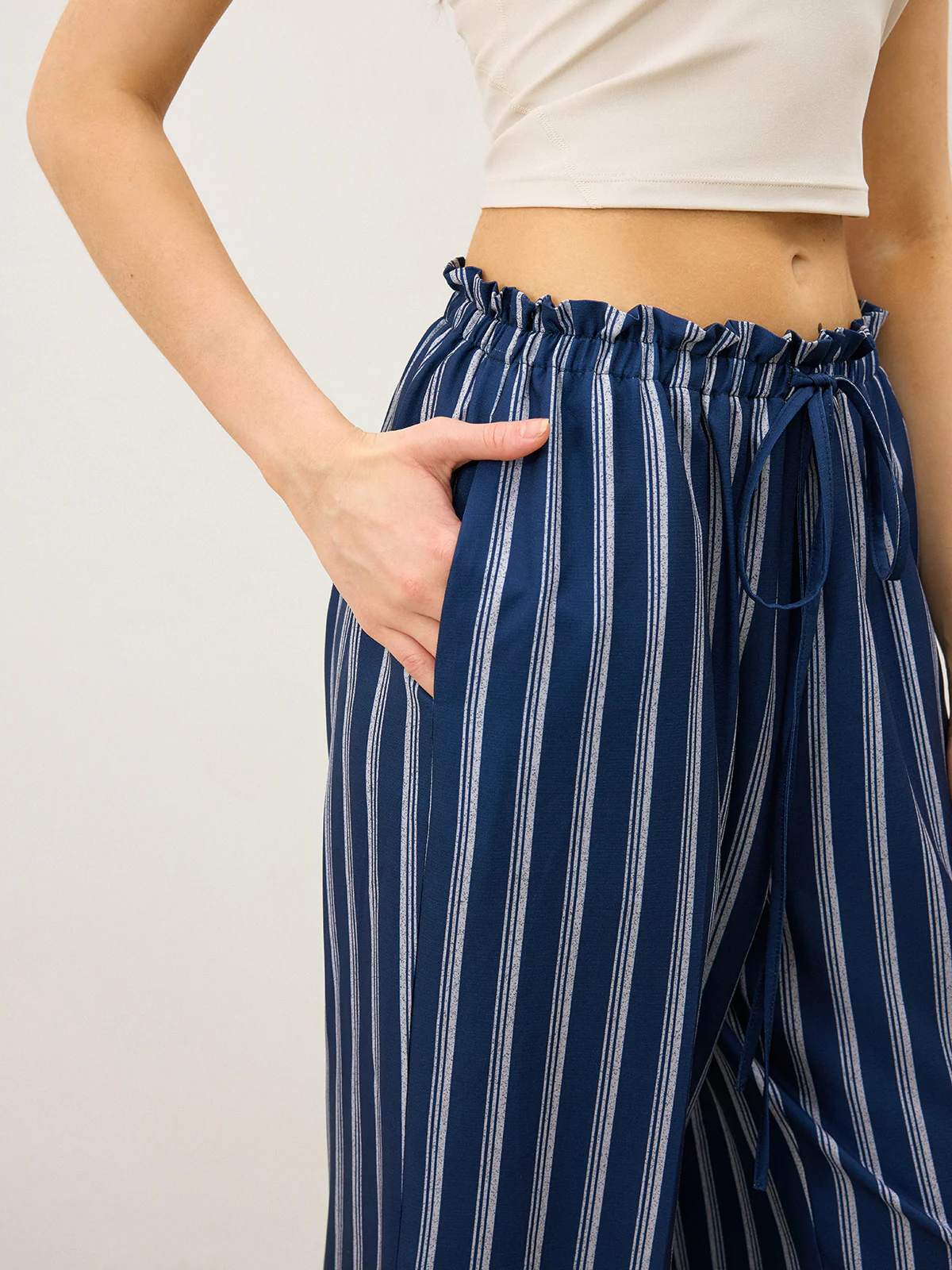 Striped Drawstring Wide-Leg Pants - Wholesalesil
