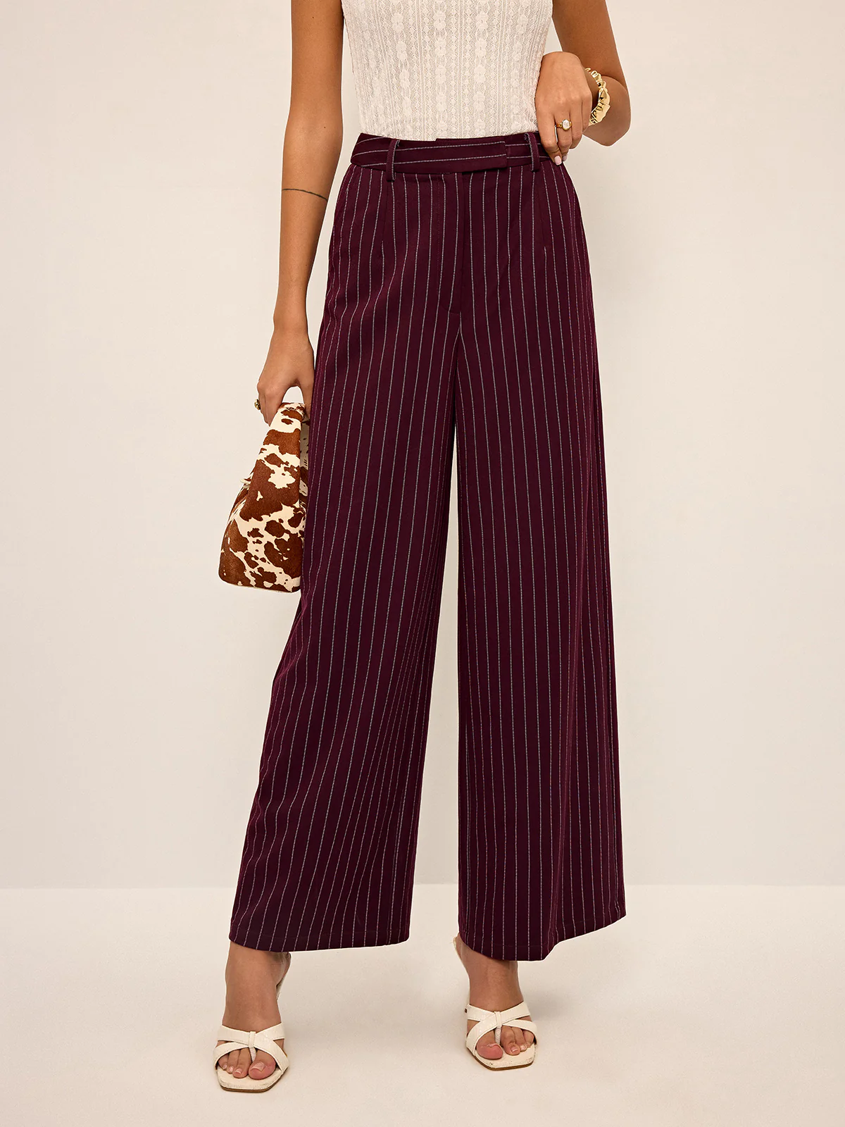 Pinstripe Wide-Leg Straight Pants - Wholesalesil