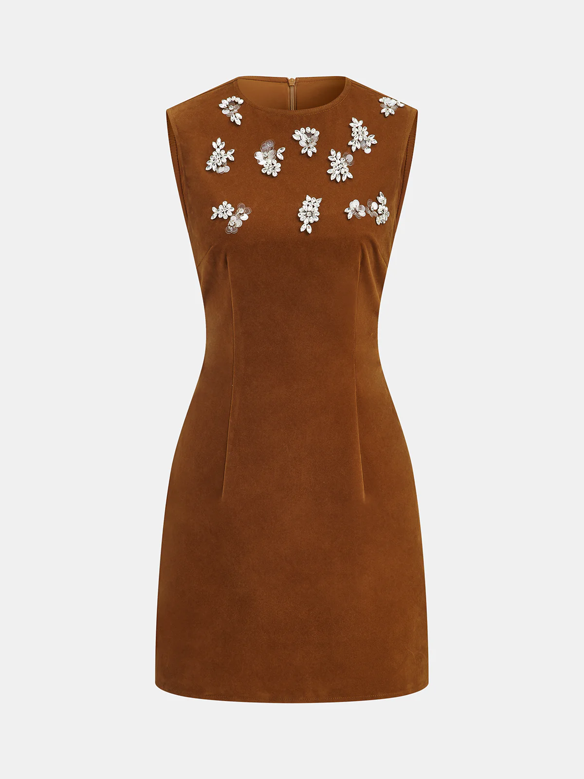 Velvet Sleeveless Mini Dress with Crystal Embellishments - Wholesalesil