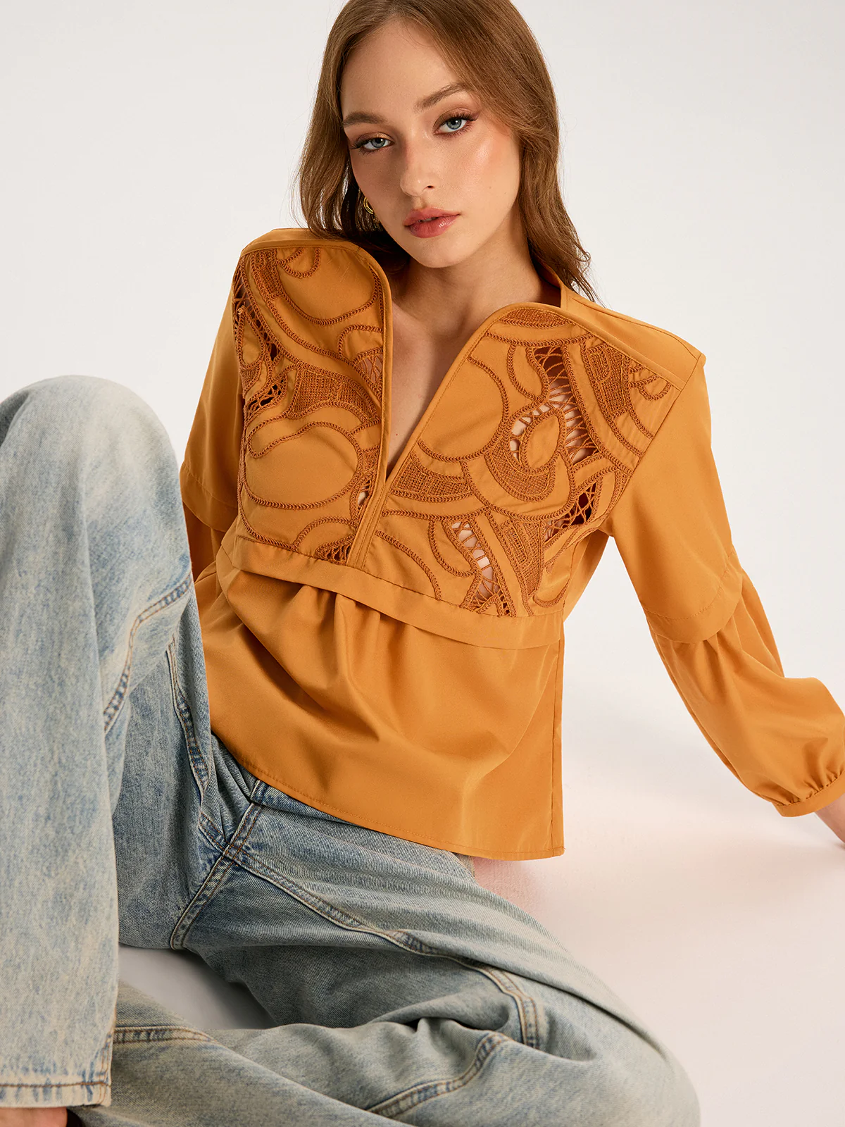 Cut-Out Embroidered Top - Wholesalesil
