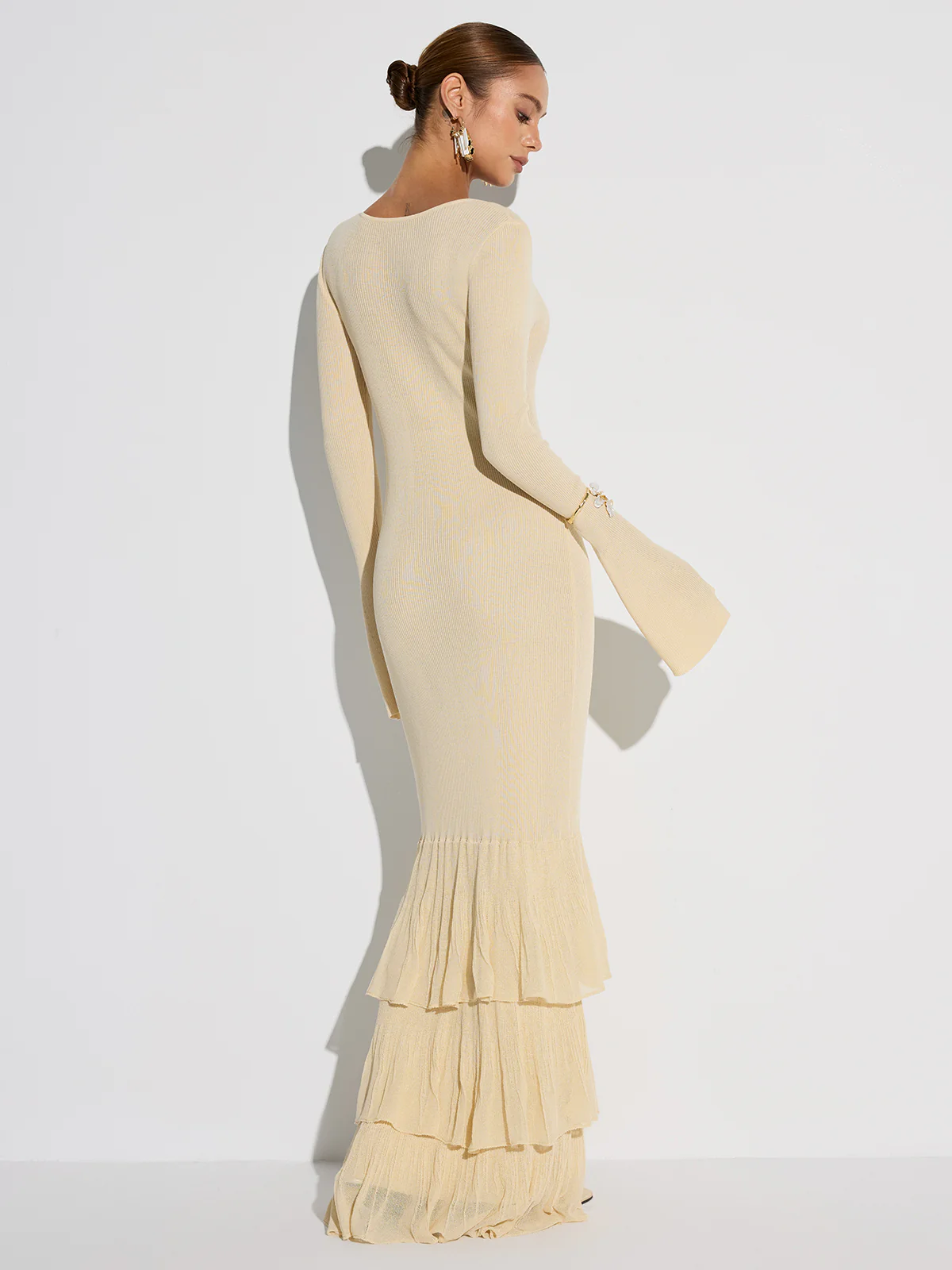 Layered Ruffled Hem Knit Maxi Dress - Wholesalesil