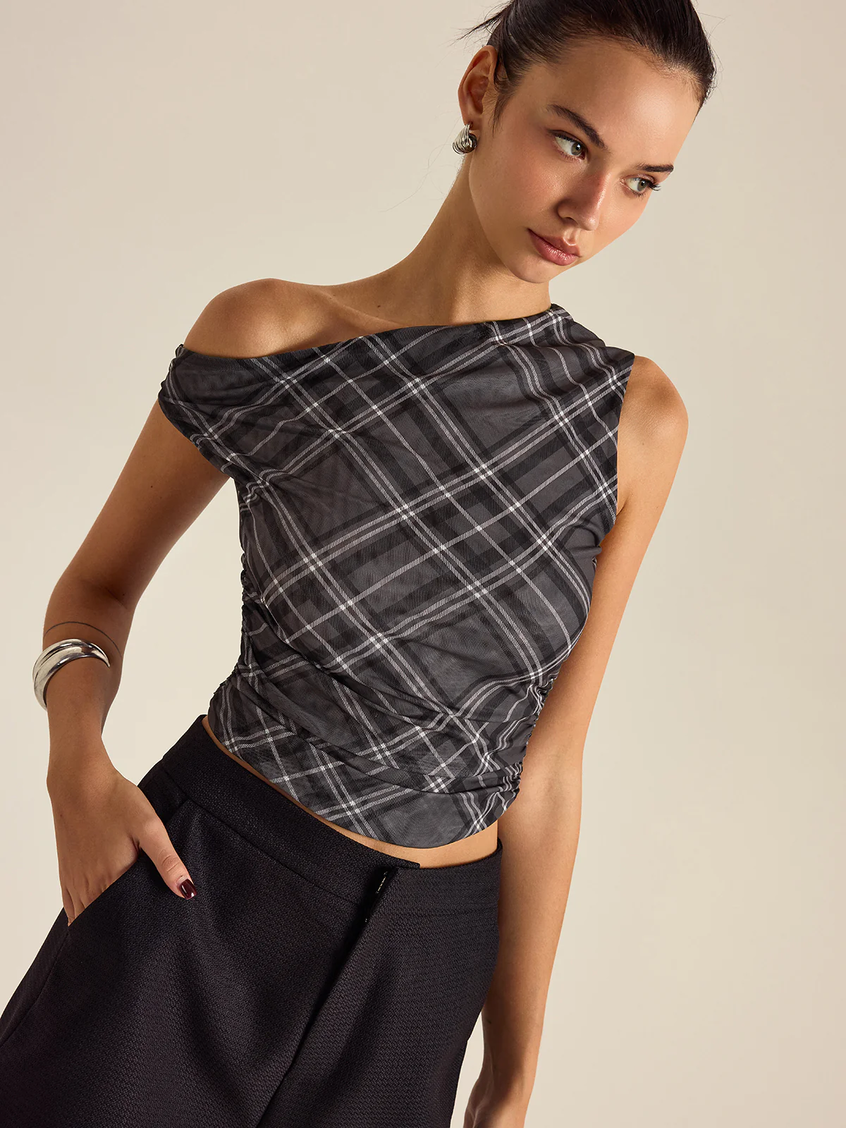 Asymmetrical Plaid Top - Wholesalesil