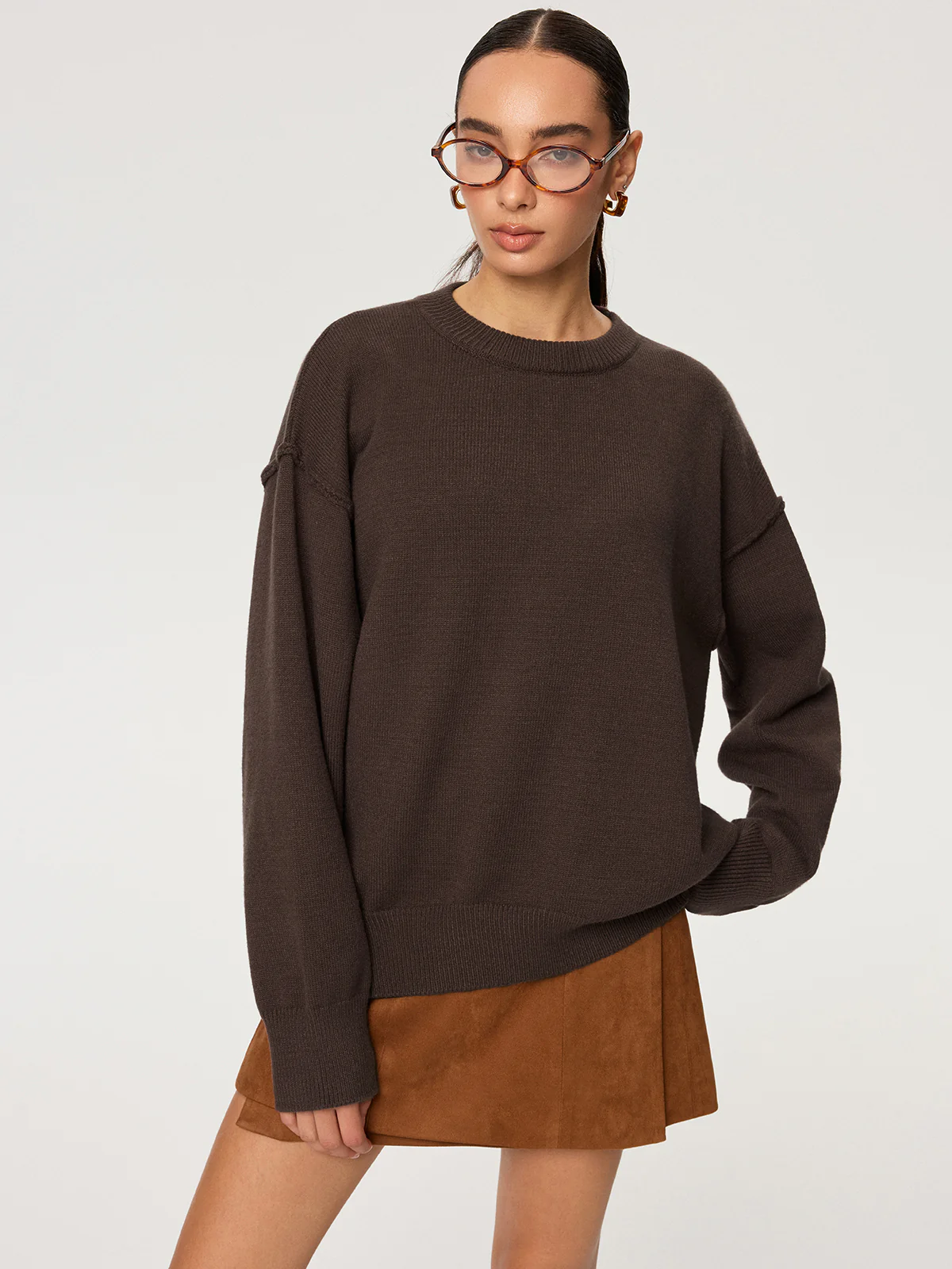 Crew Neck Oversized Knit Sweater - Wholesalesil