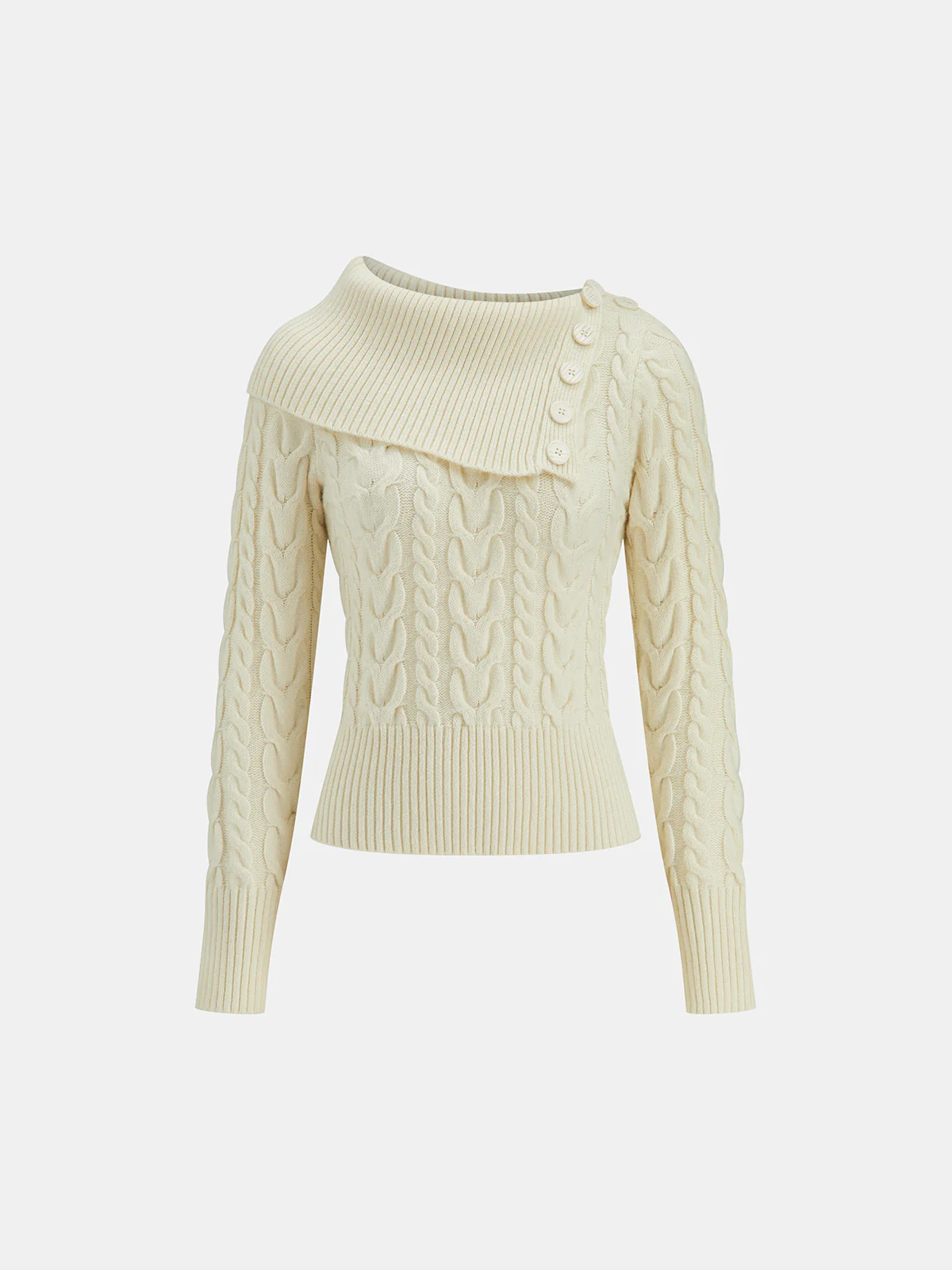Asymmetric Collar Cable Knit Sweater - Wholesalesil