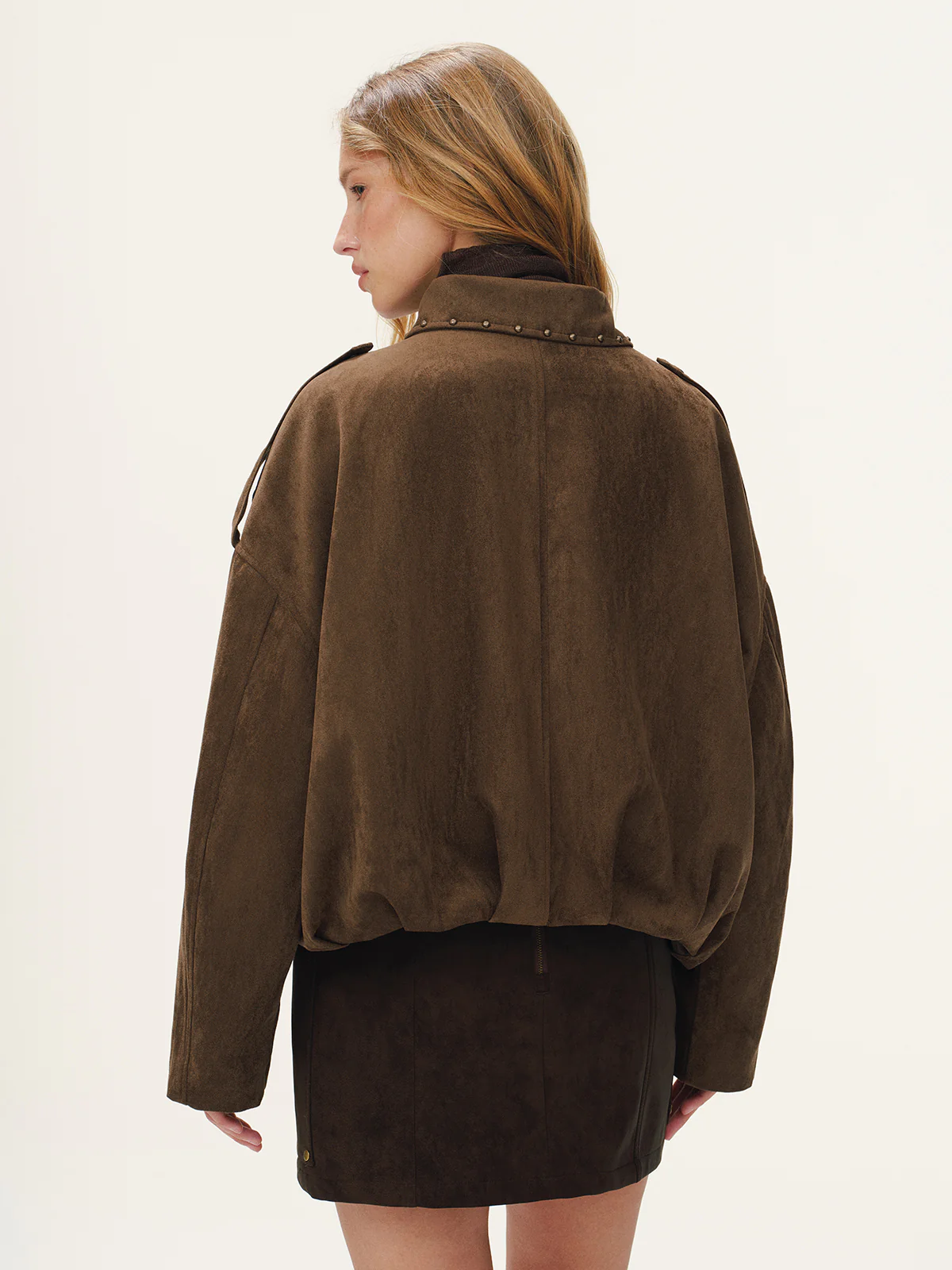 Vintage Suede Effect Studded Bomber Jacket - Wholesalesil