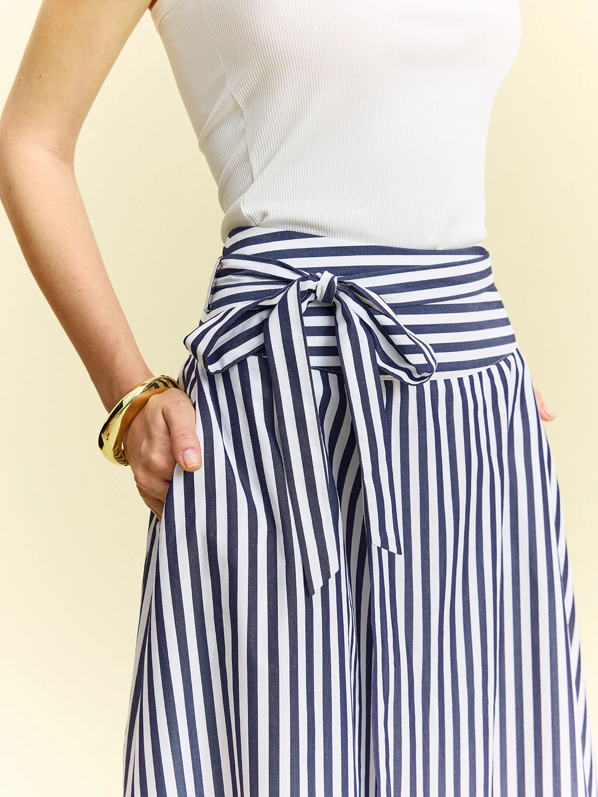 Striped Wrap-Around Midi Skirt - Wholesalesil