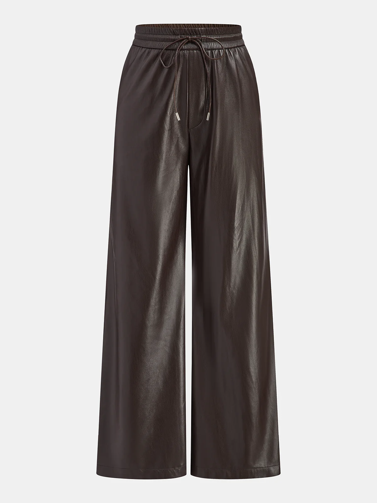 Faux Leather High-Waist Drawstring Wide-Leg Pants - Wholesalesil