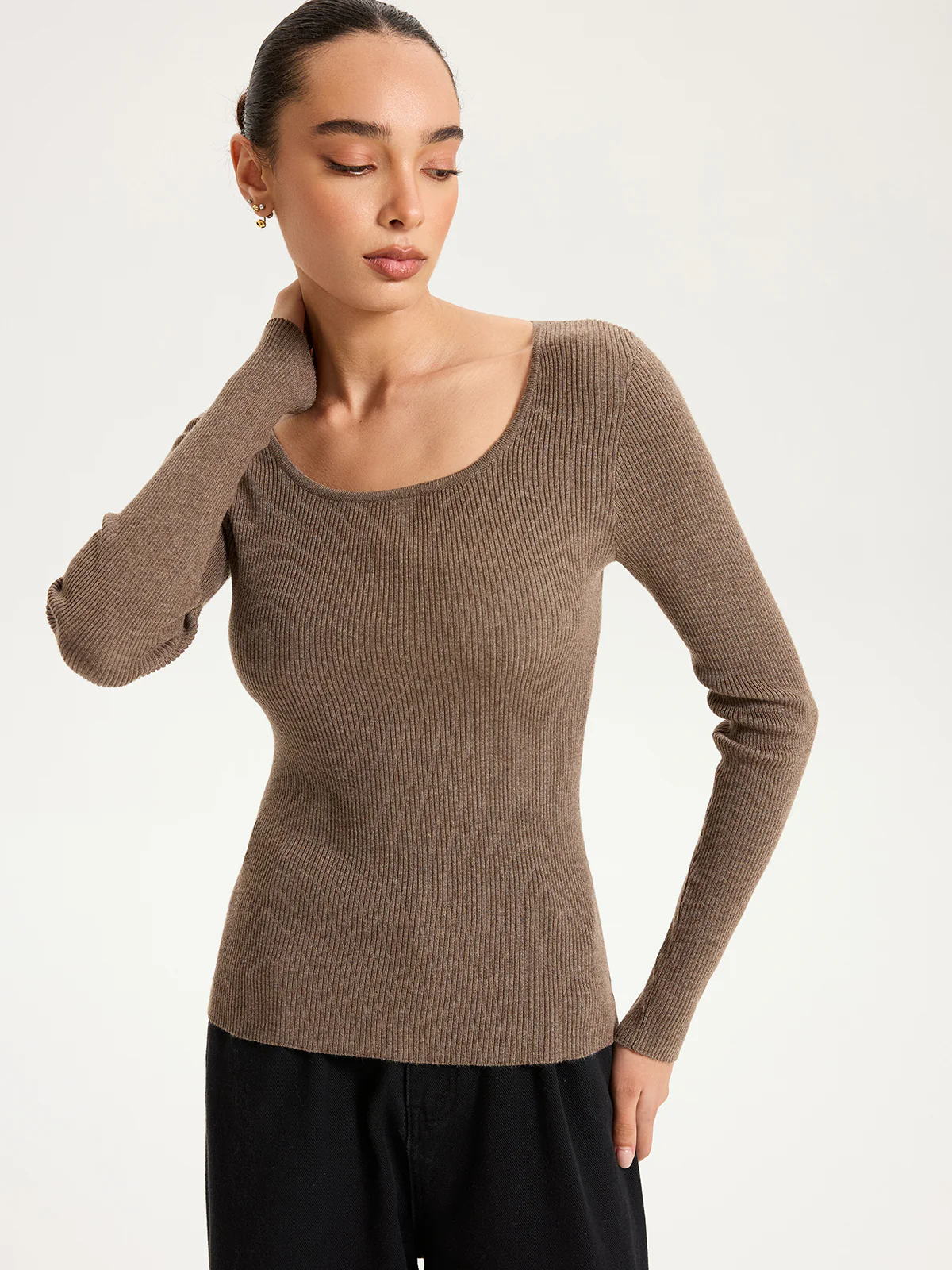 Ribbed Knit Top & Turtleneck Shawl Two-Piece Set - Wholesalesil