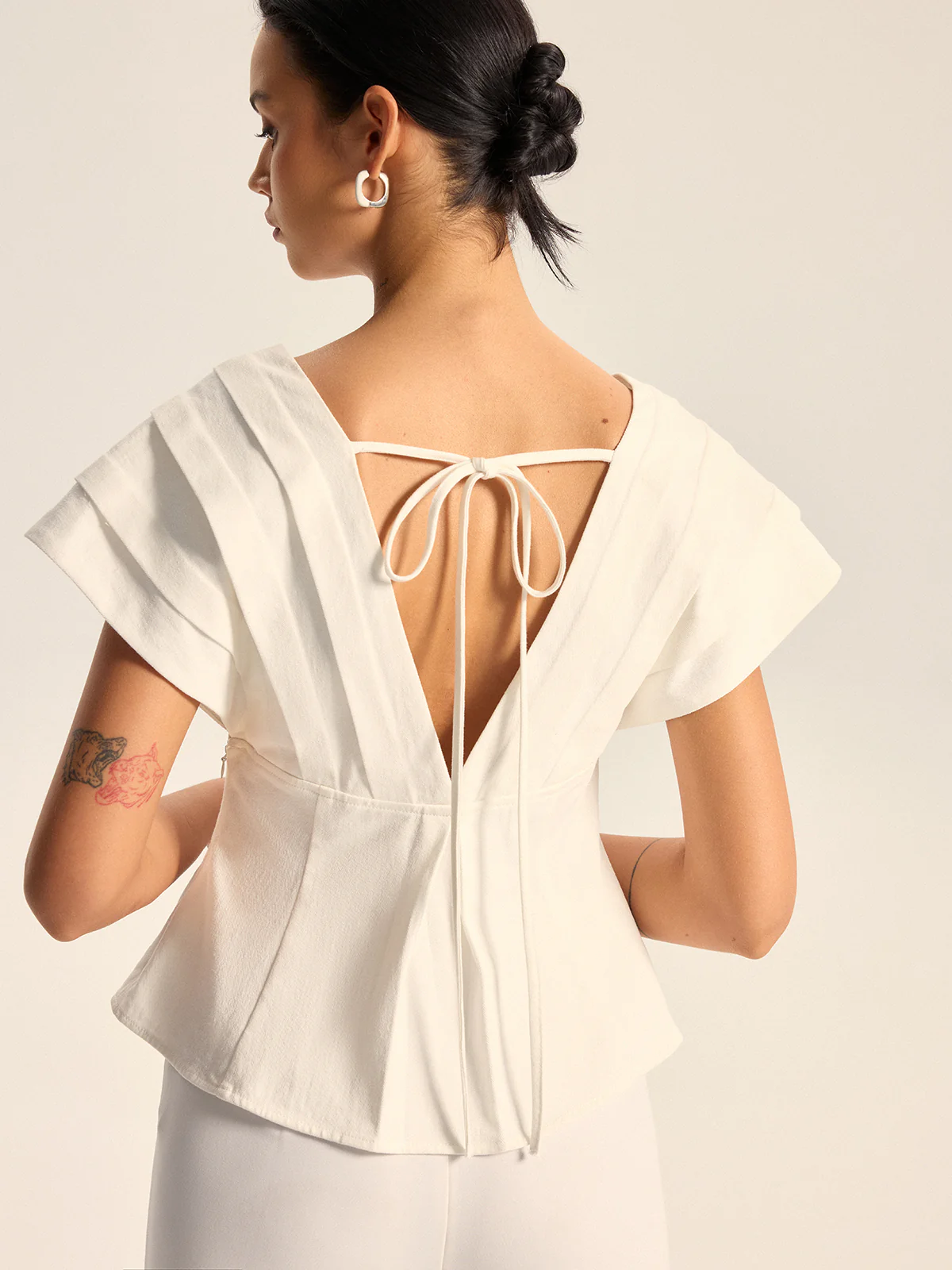 V-Neck Cap Sleeve Peplum Top - Wholesalesil