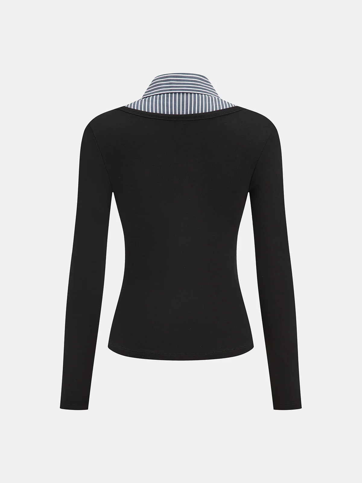 Striped Shirt Panel Long-Sleeve Knit Top - Wholesalesil