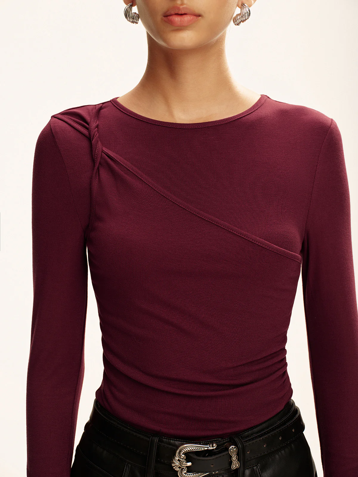Asymmetric Twist Long-Sleeve Top - Wholesalesil