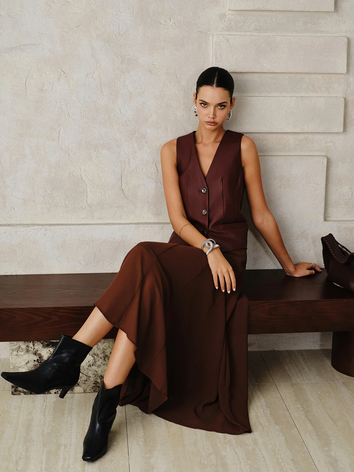 Faux Leather Metal Button Vest - Wholesalesil