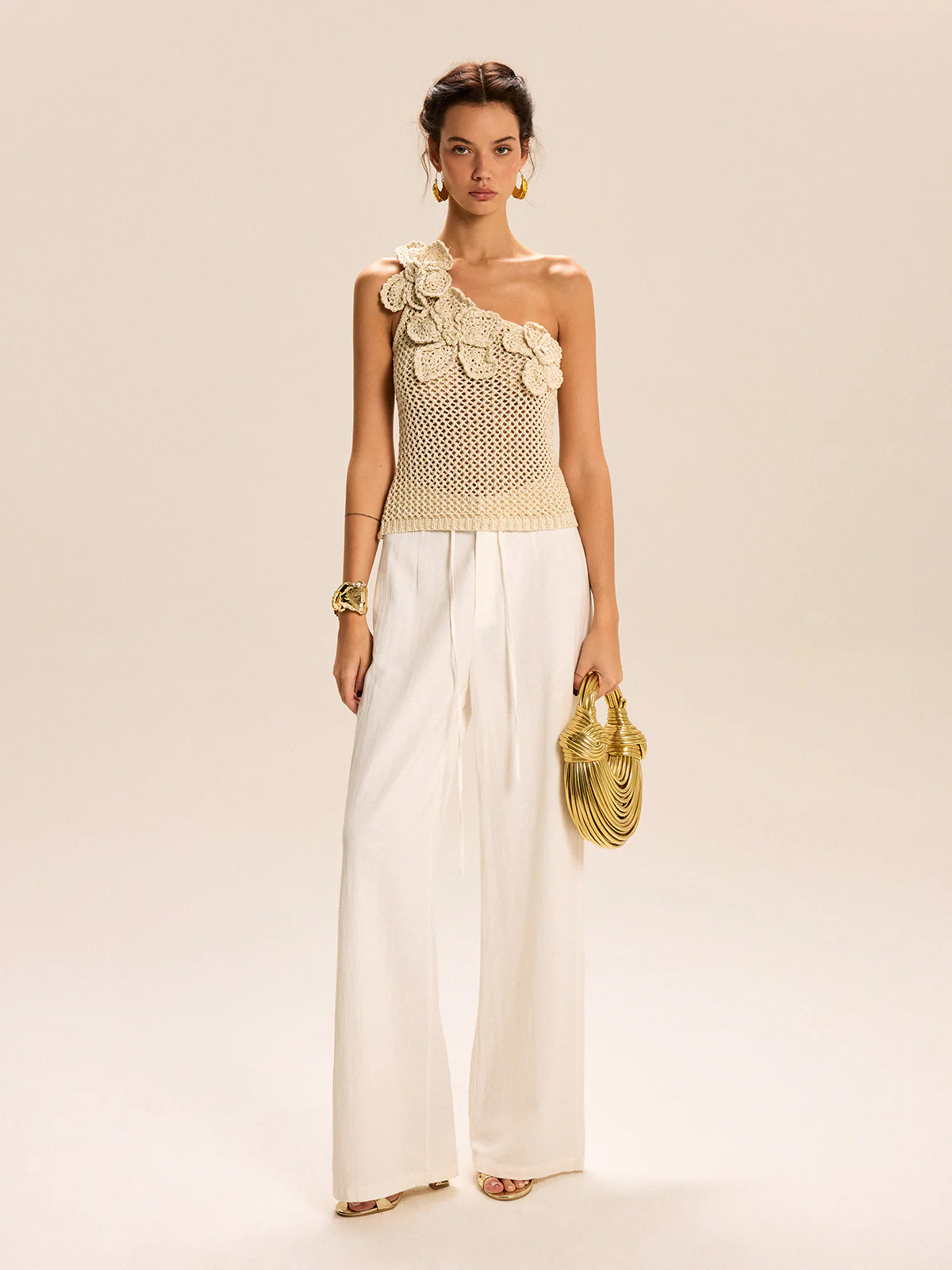 One-Shoulder Floral Crochet Knit Top - Wholesalesil