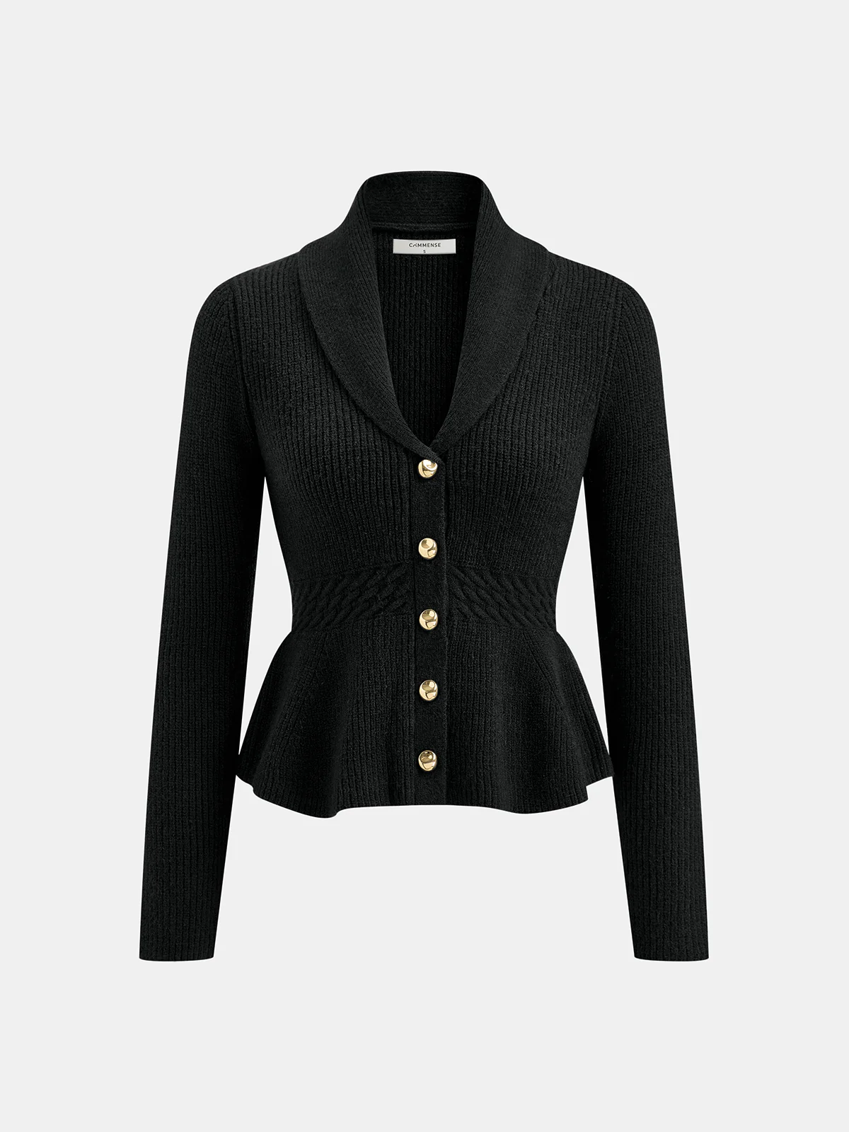 Shawl Collar Peplum Knit Cardigan - Wholesalesil