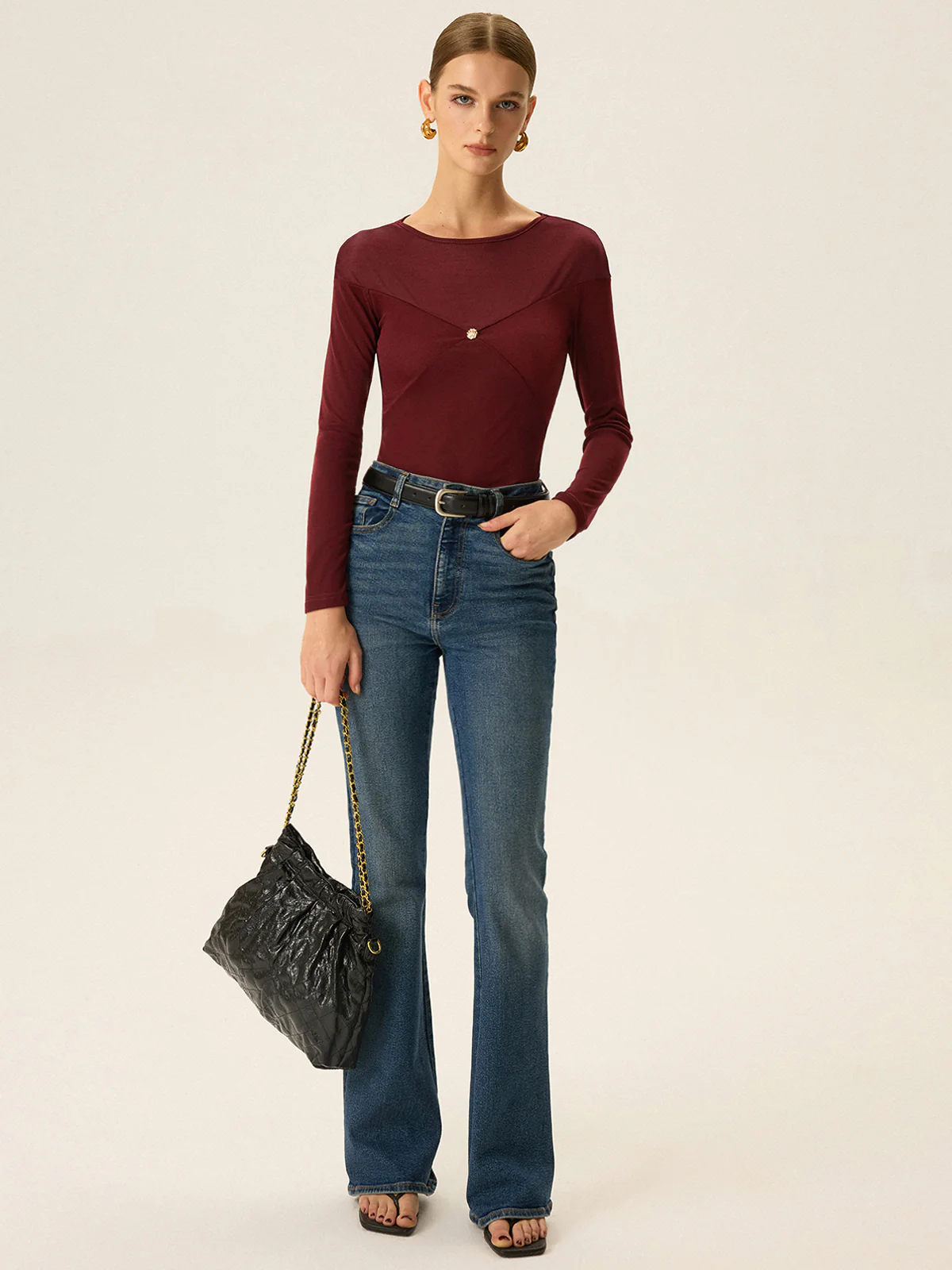 Metal Shell Detail Long Sleeve Top - Wholesalesil