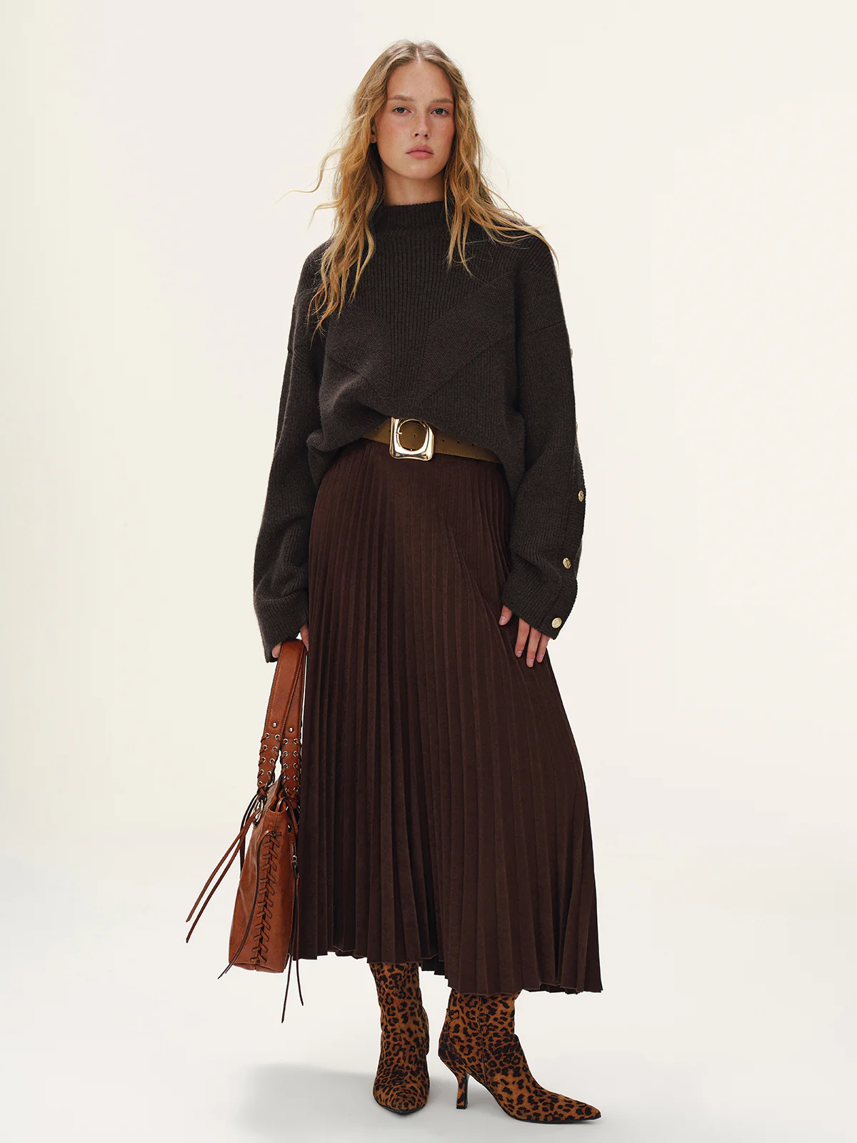 Button Detail Mock Neck Knit Sweater - Wholesalesil