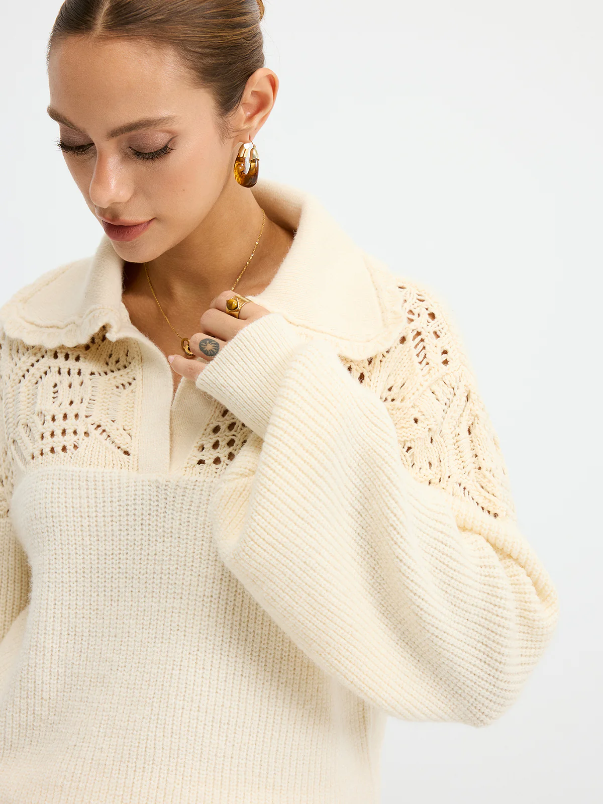 Openwork Polo Knit Sweater - Wholesalesil