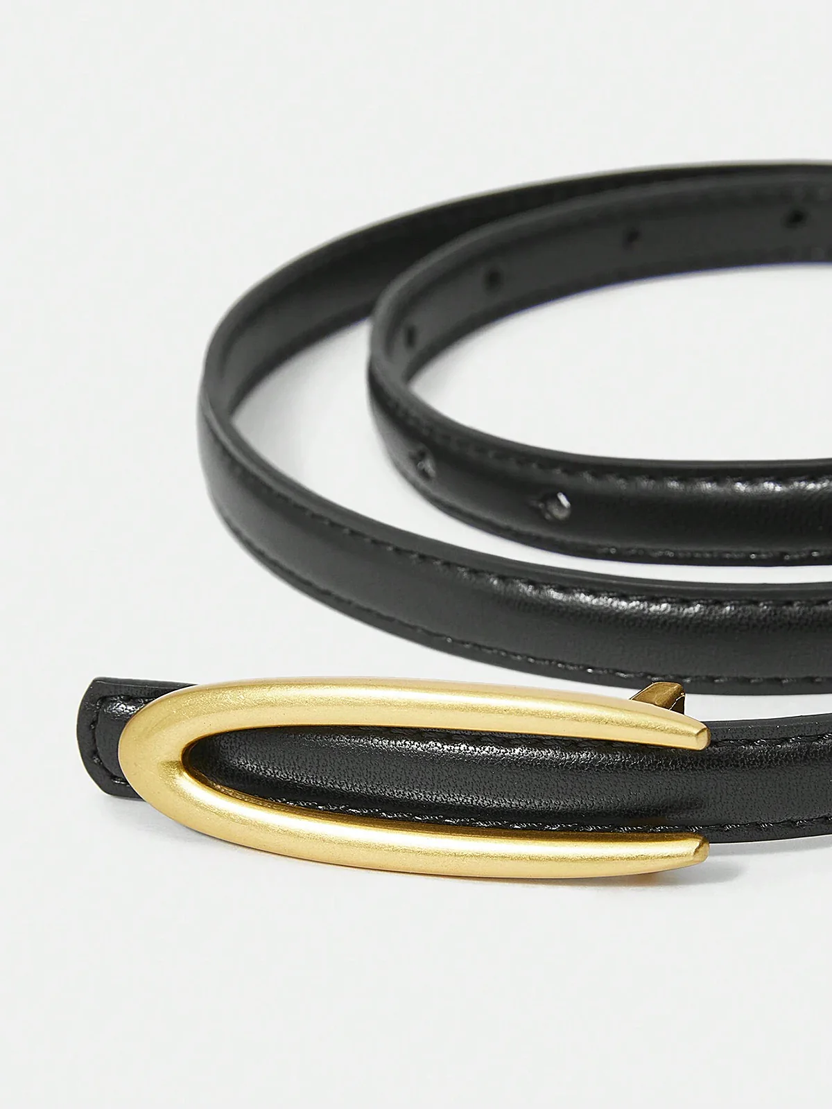 Gold Oval Buckle PU Leather Thin Belt - Wholesalesil