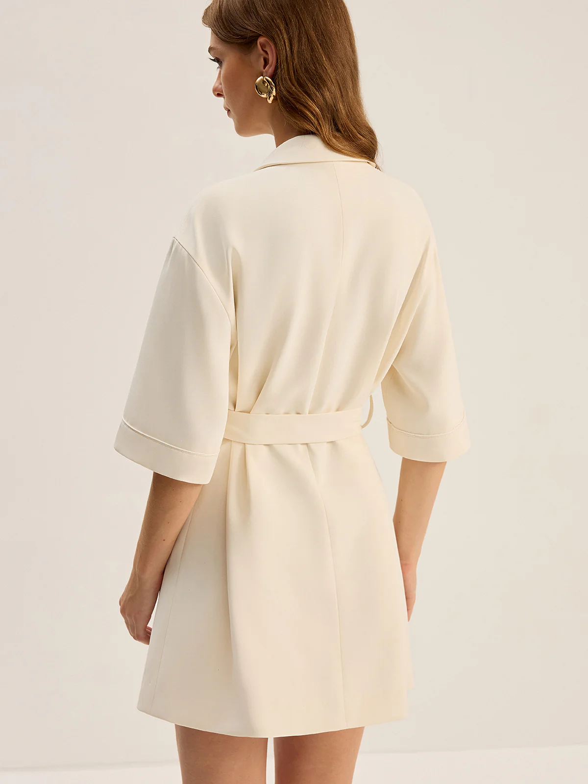 Belted Pocketed Blazer Dress - Wholesalesil