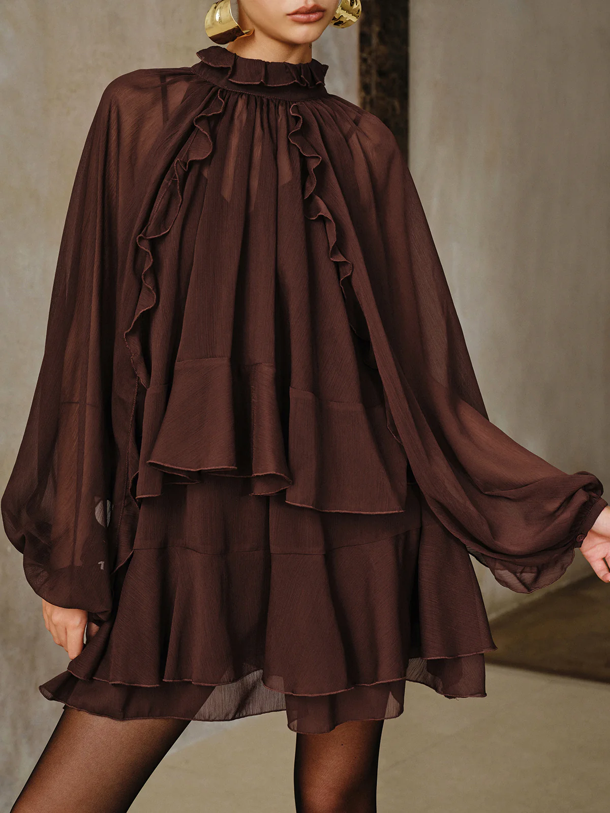 Tiered Ruffle Chiffon Mini Dress Set with Liner - Wholesalesil