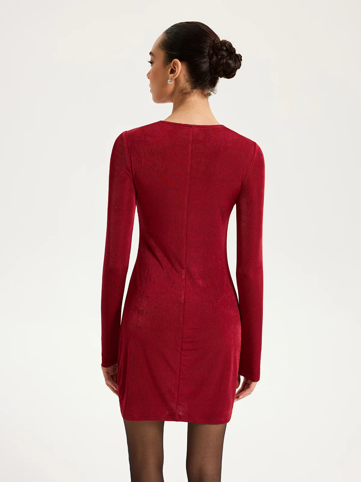 Knot-Front Long Sleeve Mini Dress - Wholesalesil