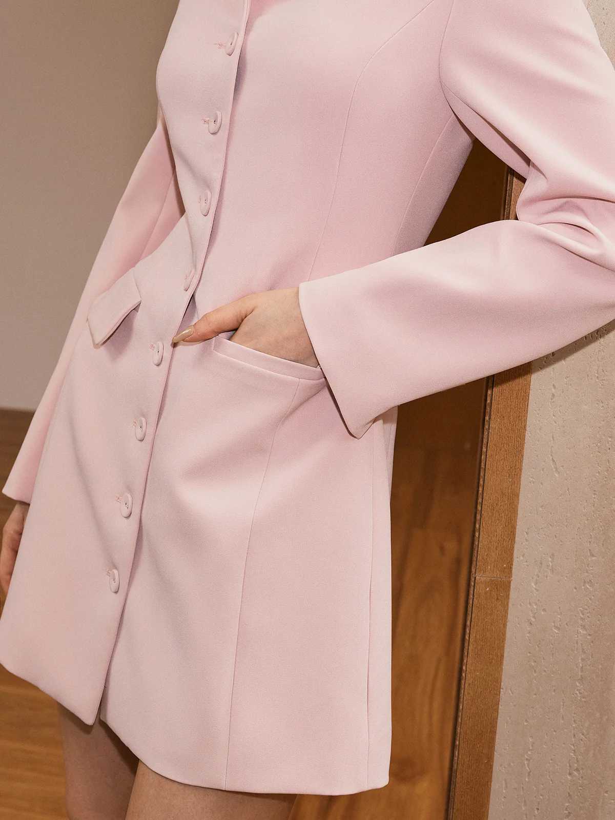 Button-Front Pocket Blazer Dress - Wholesalesil