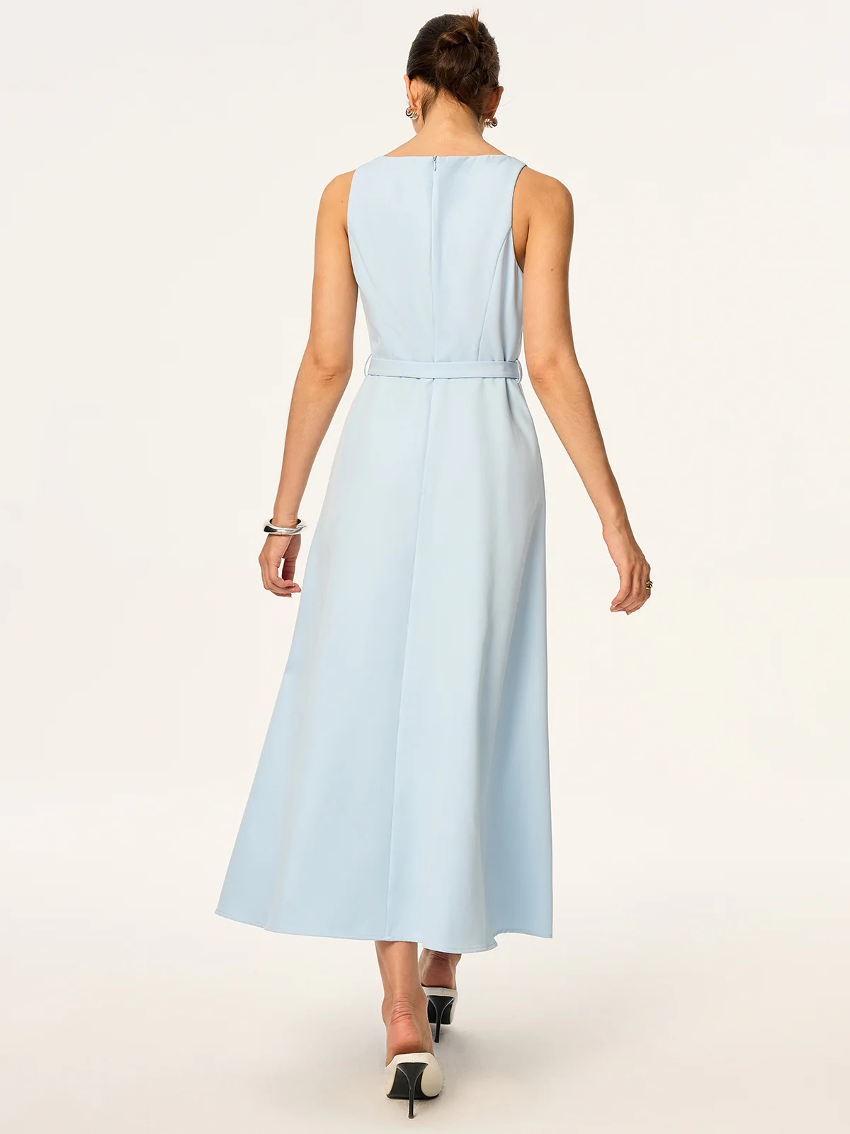 Belted Sleeveless Midi Dress - Wholesalesil