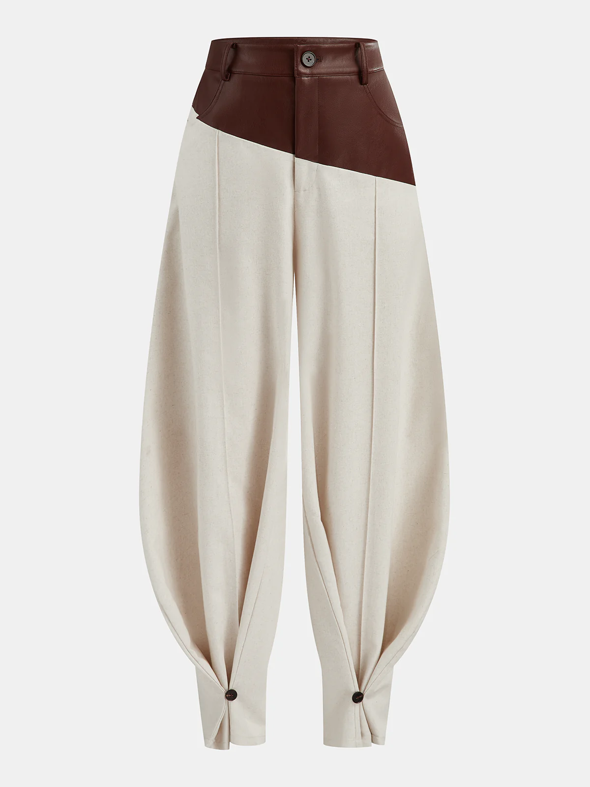 Faux Leather Paneled Balloon Pants - Wholesalesil