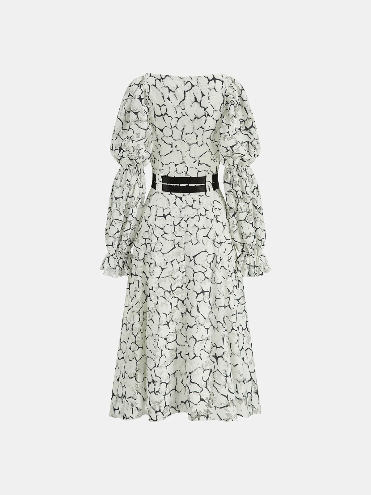 Puff Sleeve Lace Maxi Dress with Double Belt - Wholesalesil