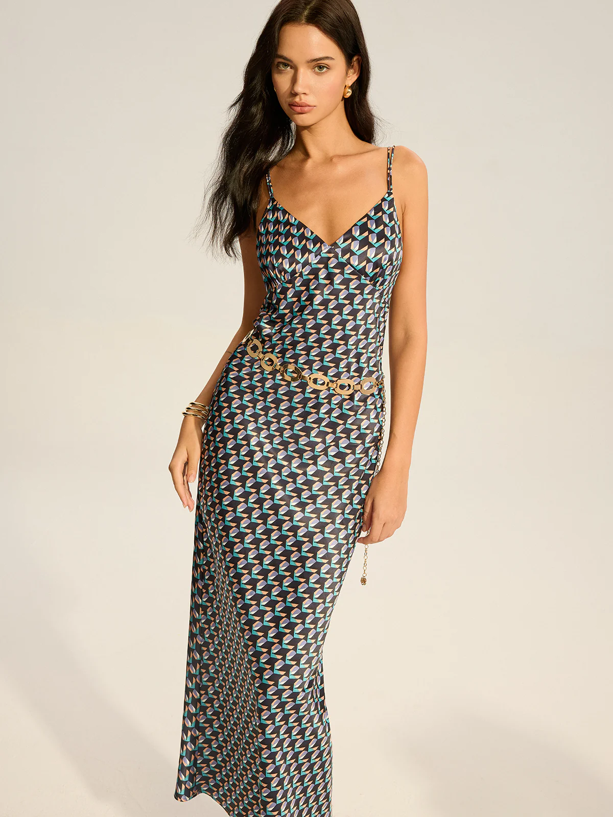 Vintage Print Spaghetti Strap Maxi Dress - Wholesalesil