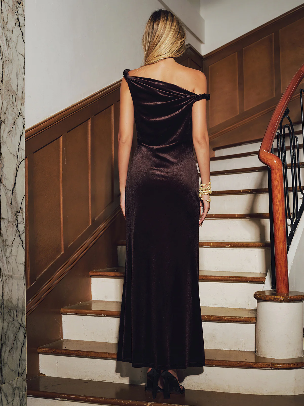 Twisted-Strap Velvet Maxi Dress - Wholesalesil