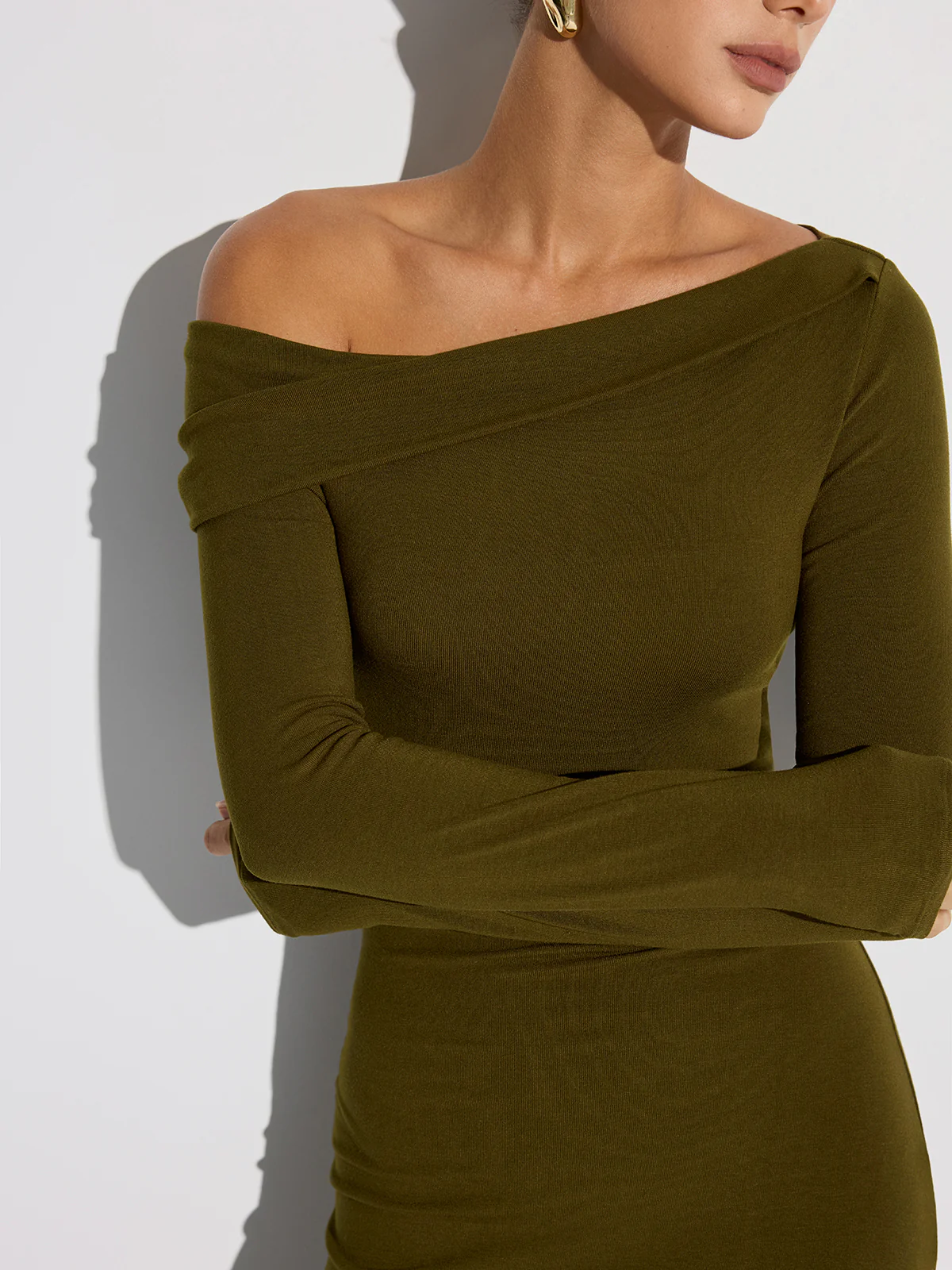 Off-Shoulder Long Sleeve Maxi Dress - Wholesalesil