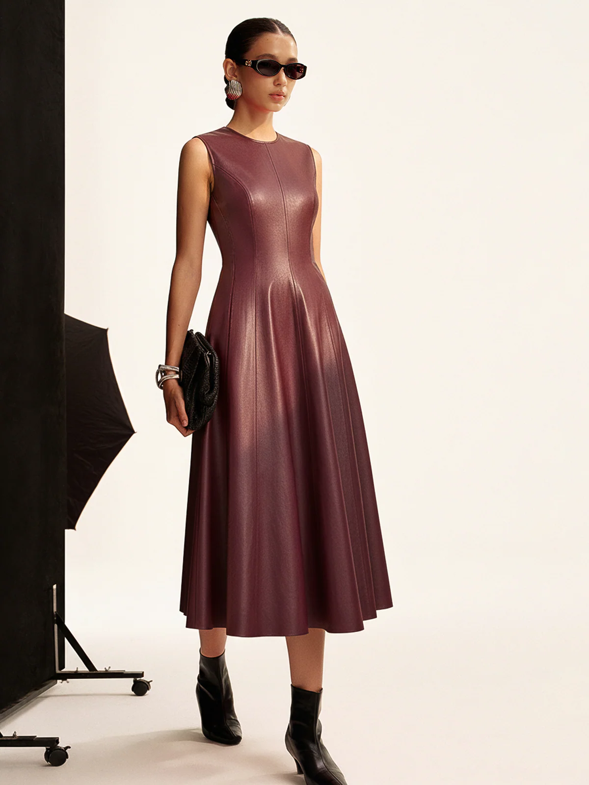 Faux Leather Pleated Dress - Wholesalesil