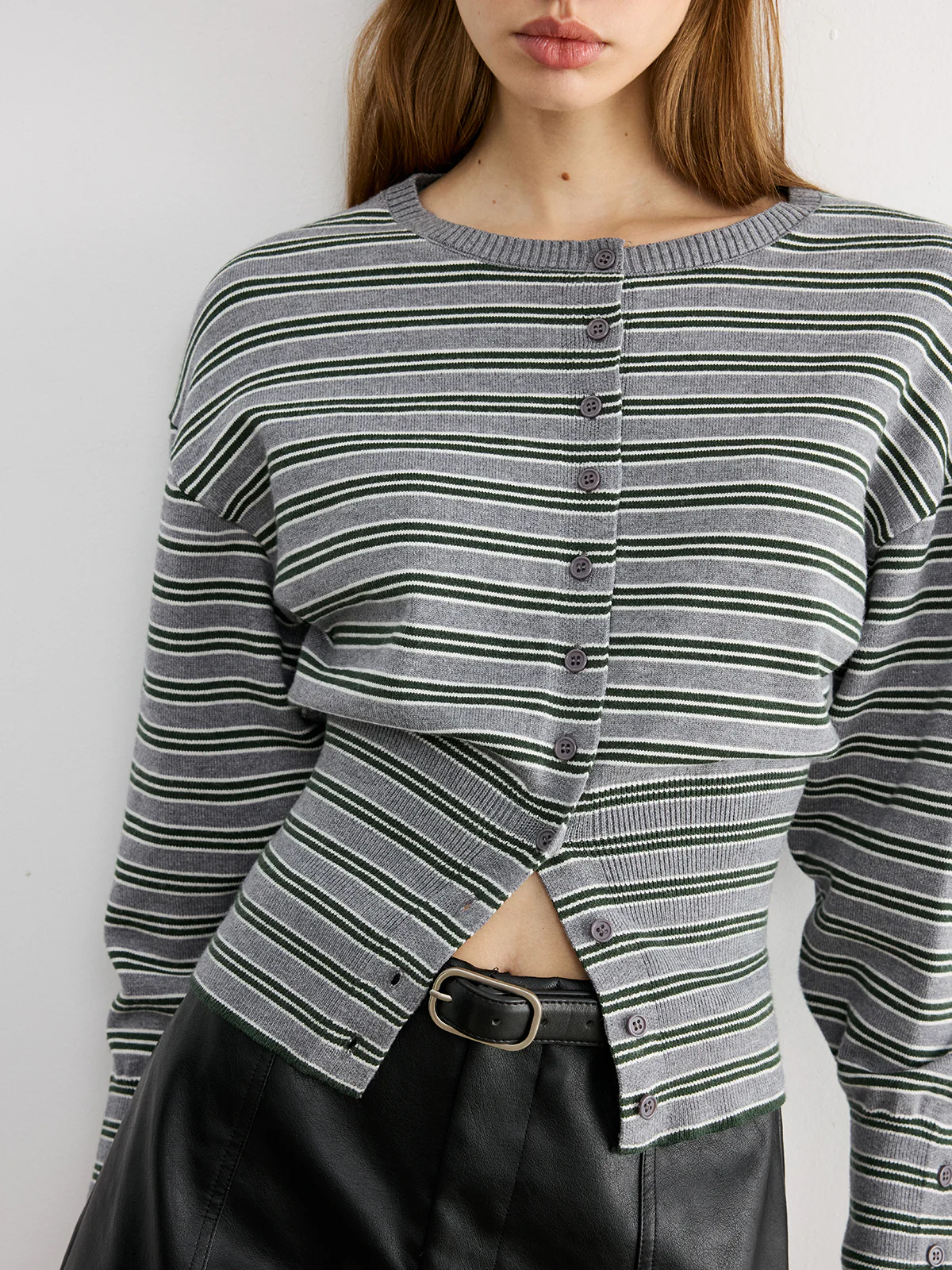 Waist Cinched Stripe Cardigan - Wholesalesil
