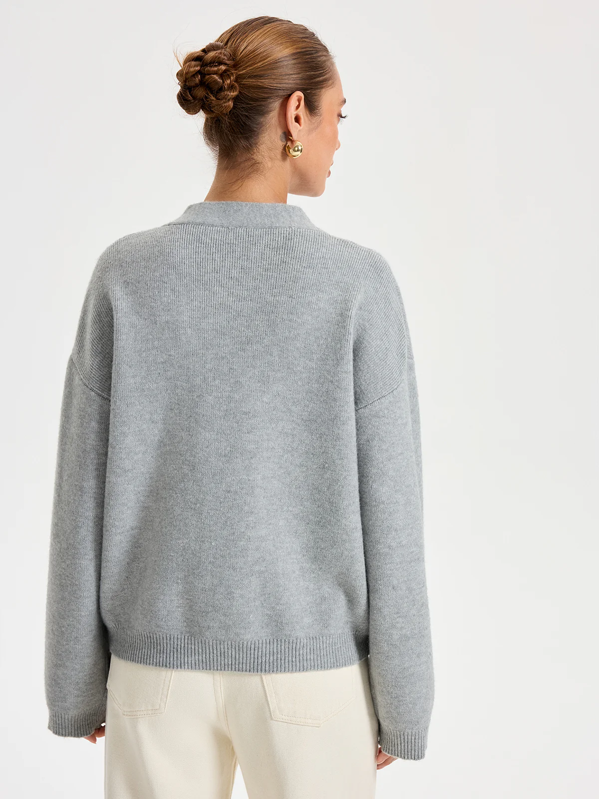 V-Neck Pocketed Metal Button Cardigan - Wholesalesil