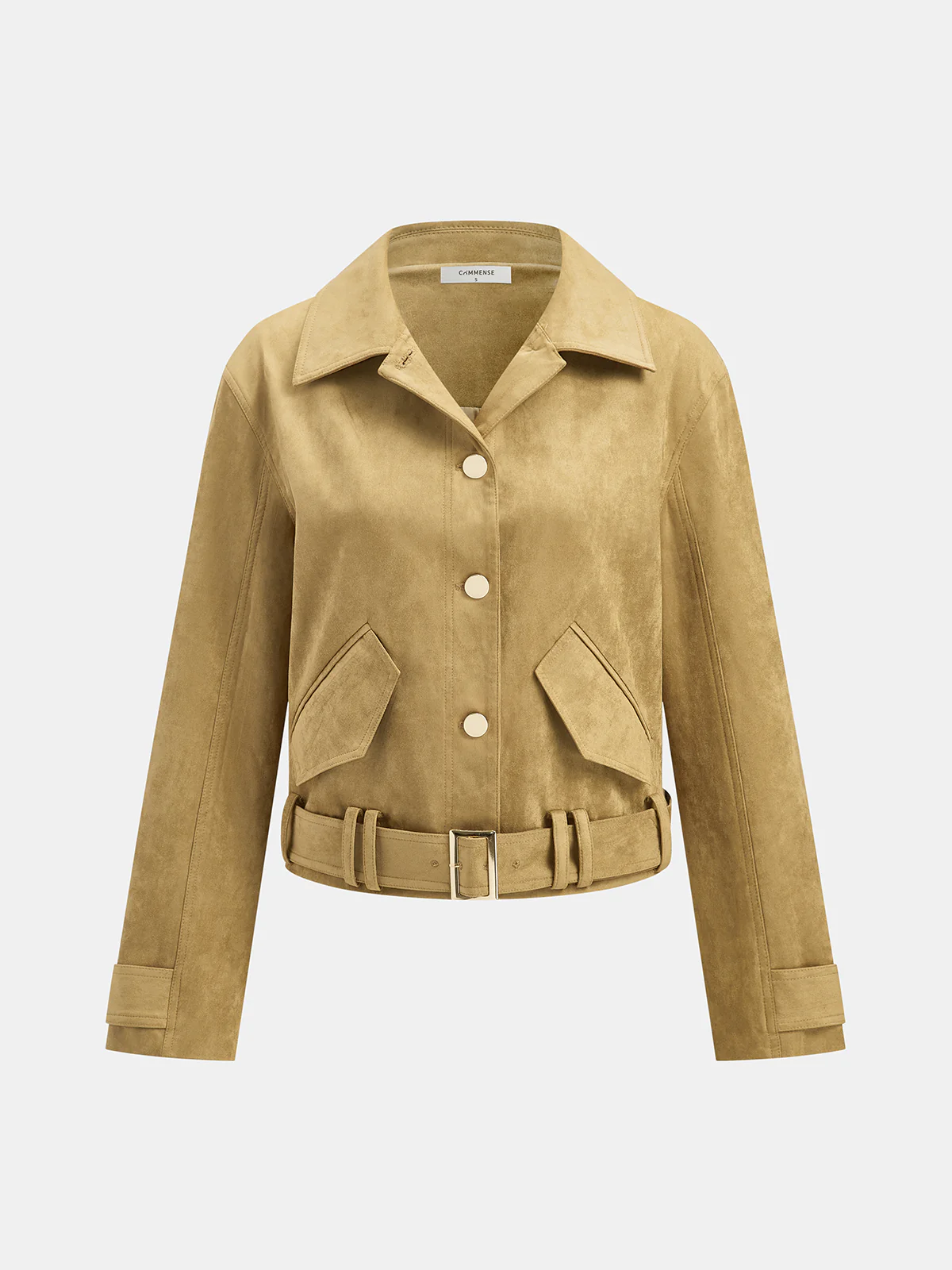 Belted Collared Suede Effect Jacket - Wholesalesil