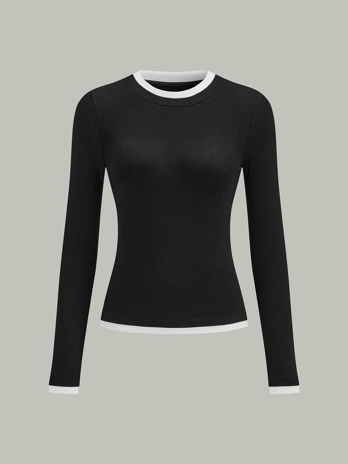 Contrast Trim Long Sleeve T-Shirt - Wholesalesil