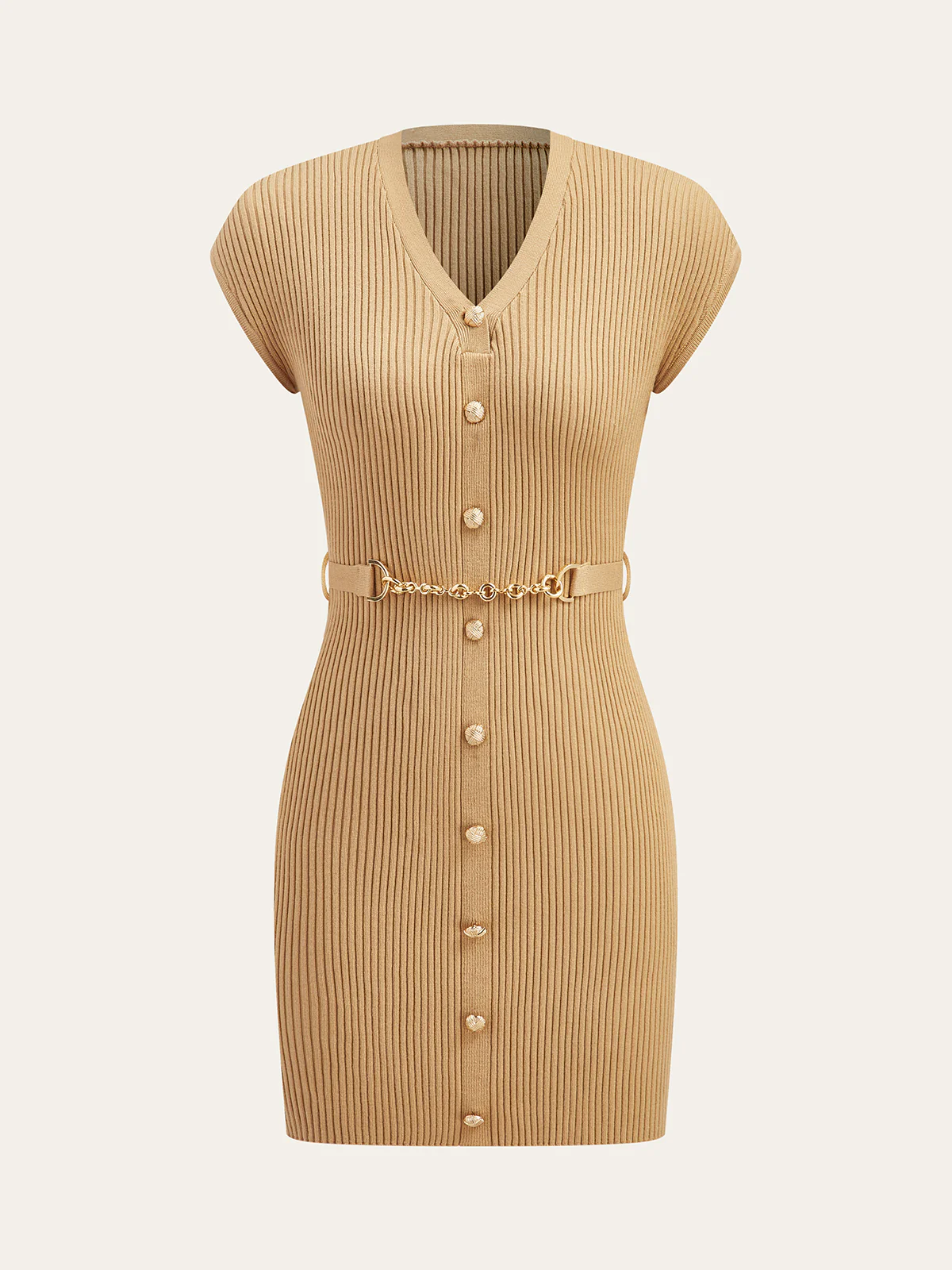 Knit Dress with Buttons and Matching Belt - Wholesalesil