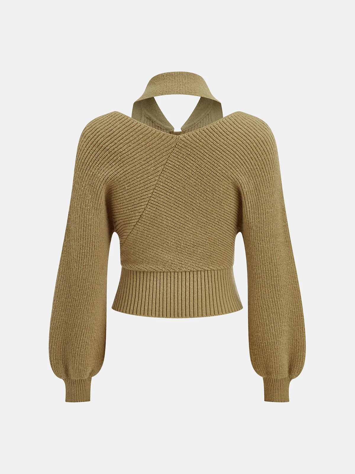 Collared Cut-Out Cross-Front Sweater - Wholesalesil
