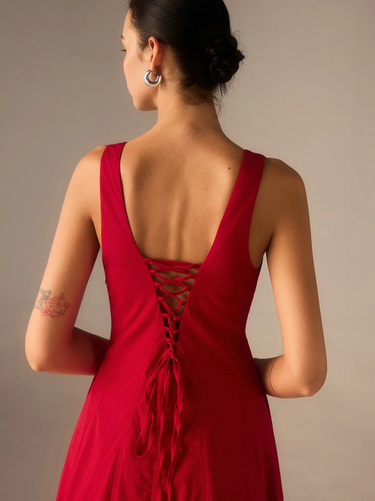 Cotton Maxi Dress with Lace-Up Back - Wholesalesil