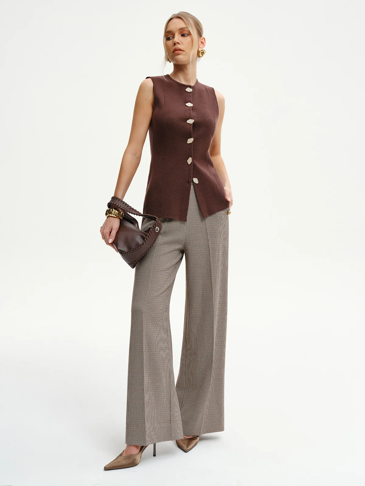 Wool-Blend Sleeveless Button Knit Cardigan - Wholesalesil