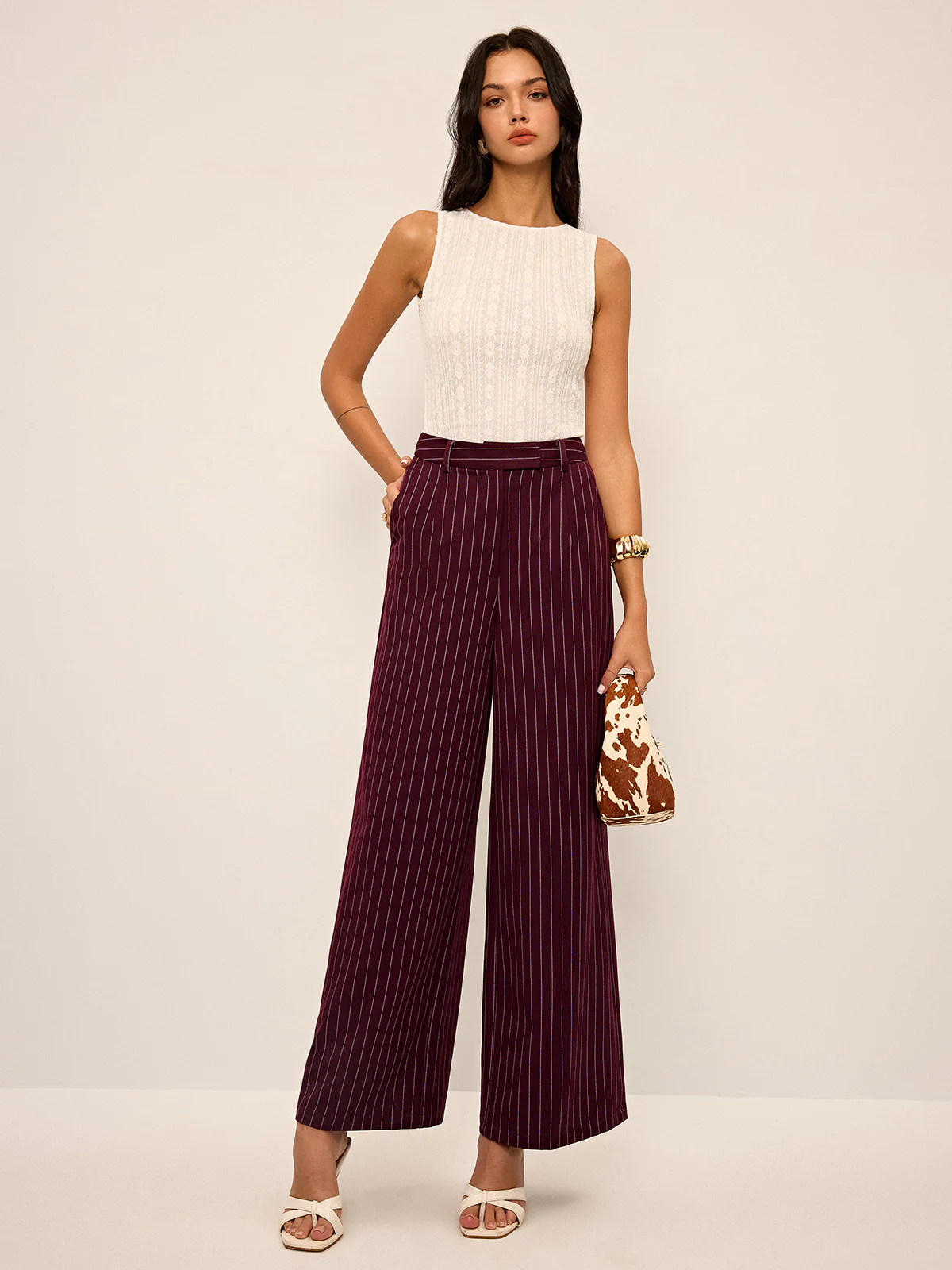Pinstripe Wide-Leg Straight Pants - Wholesalesil