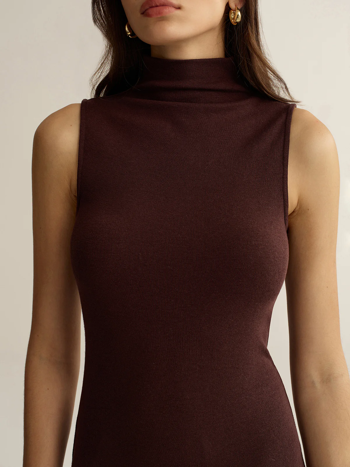 Turtleneck Sleeveless Mini Dress without Belt - Wholesalesil