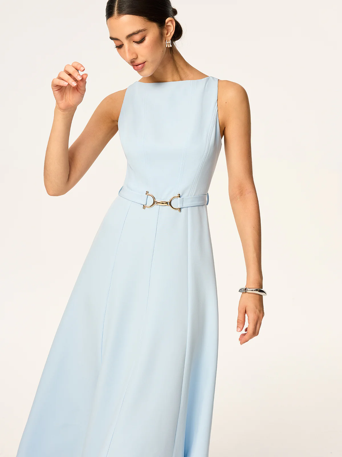 Belted Sleeveless Midi Dress - Wholesalesil